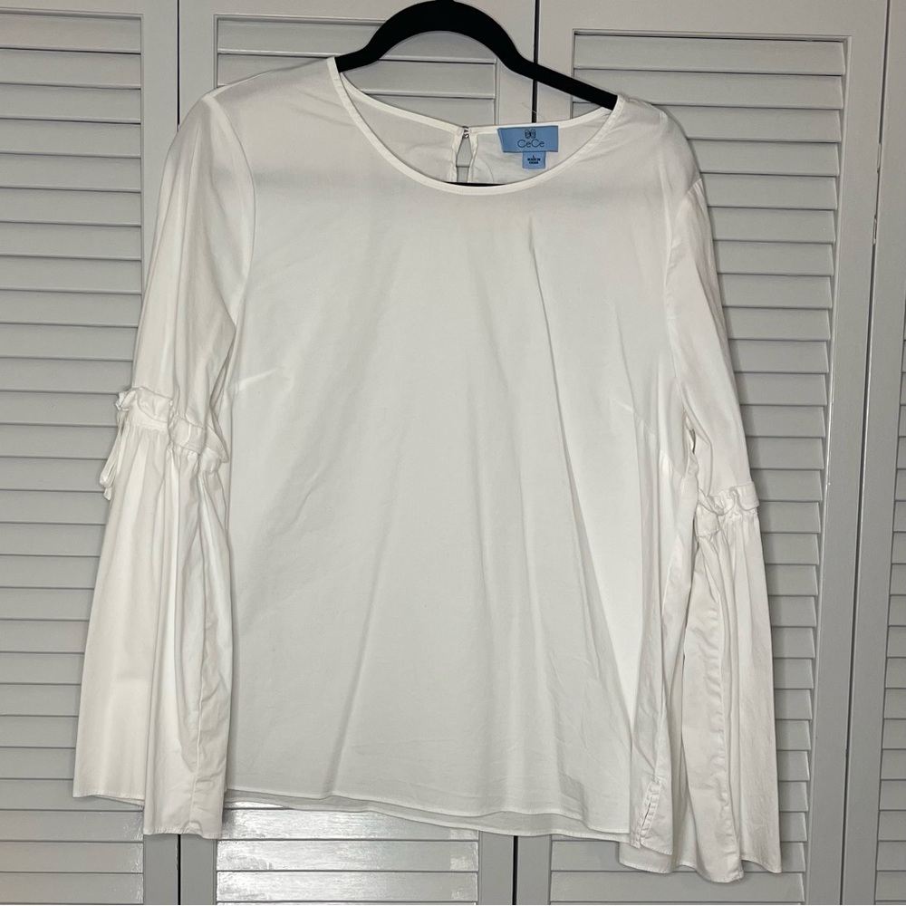 CeCe White Ruffled Bell Sleeve Blouse